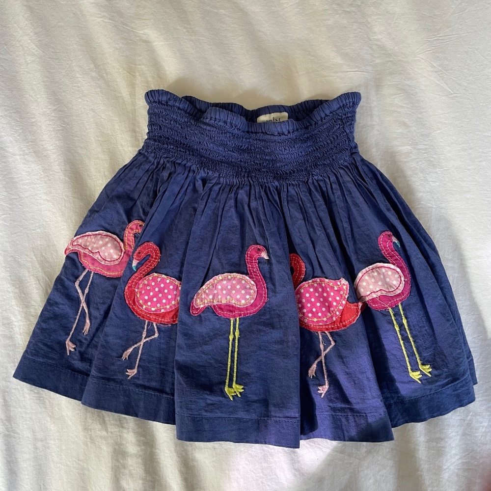 Girls Mini Boden Navy Blue Flamingo Skirt